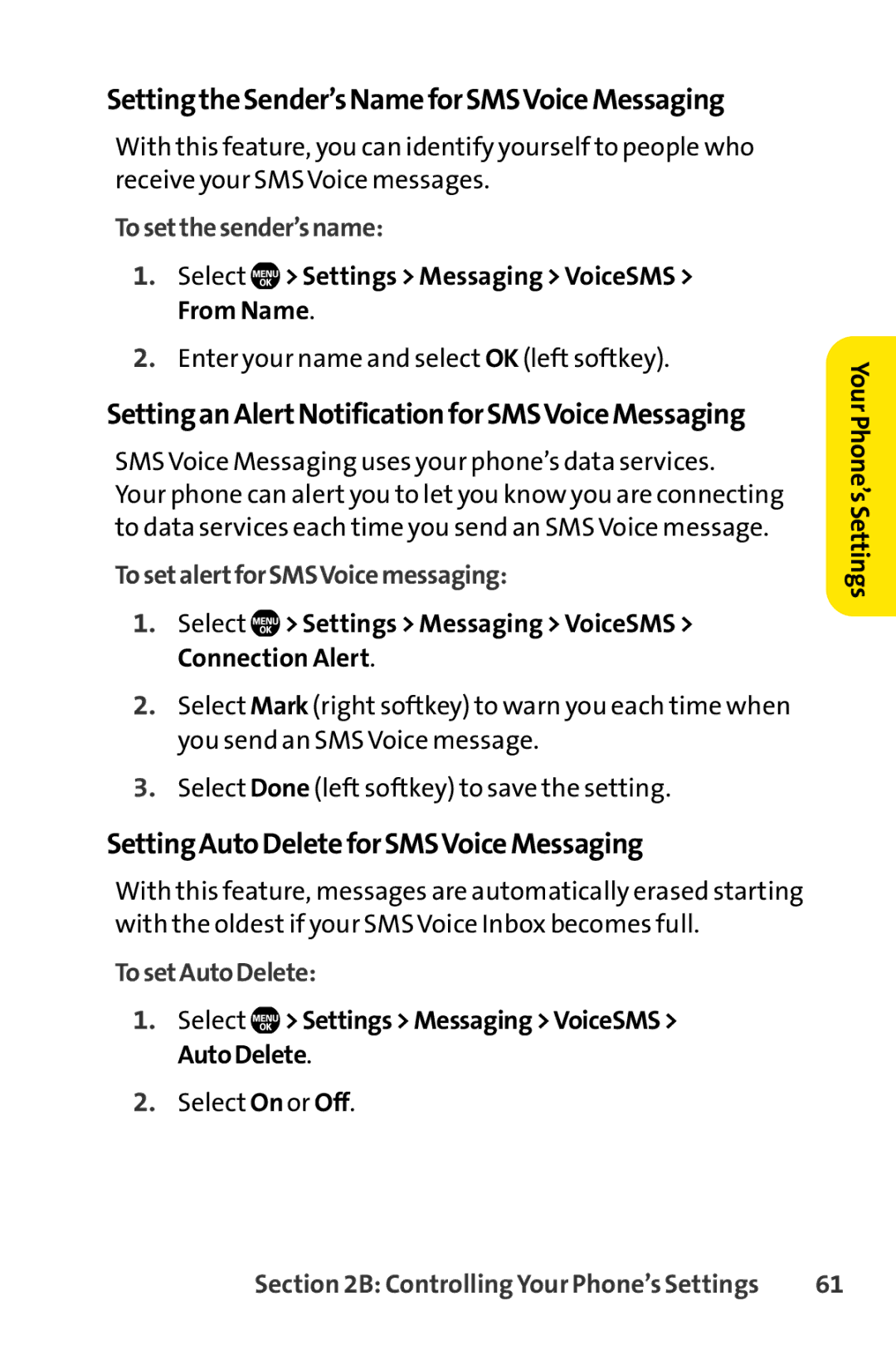 Sanyo Sanyo, SCP-6650KTB manual SettingtheSender’sNameforSMSVoiceMessaging, SettinganAlertNotificationforSMSVoiceMessaging 