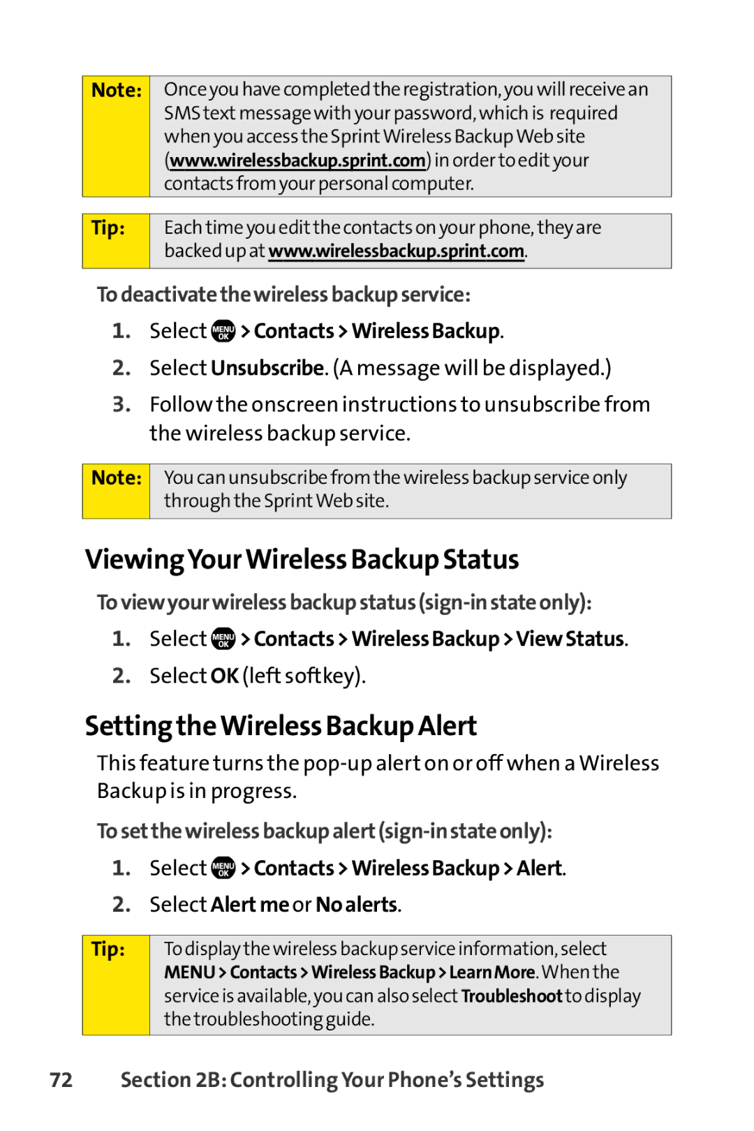 Sanyo SCP-6650KTB, Sanyo manual ViewingYourWireless Backup Status, Setting theWireless Backup Alert 