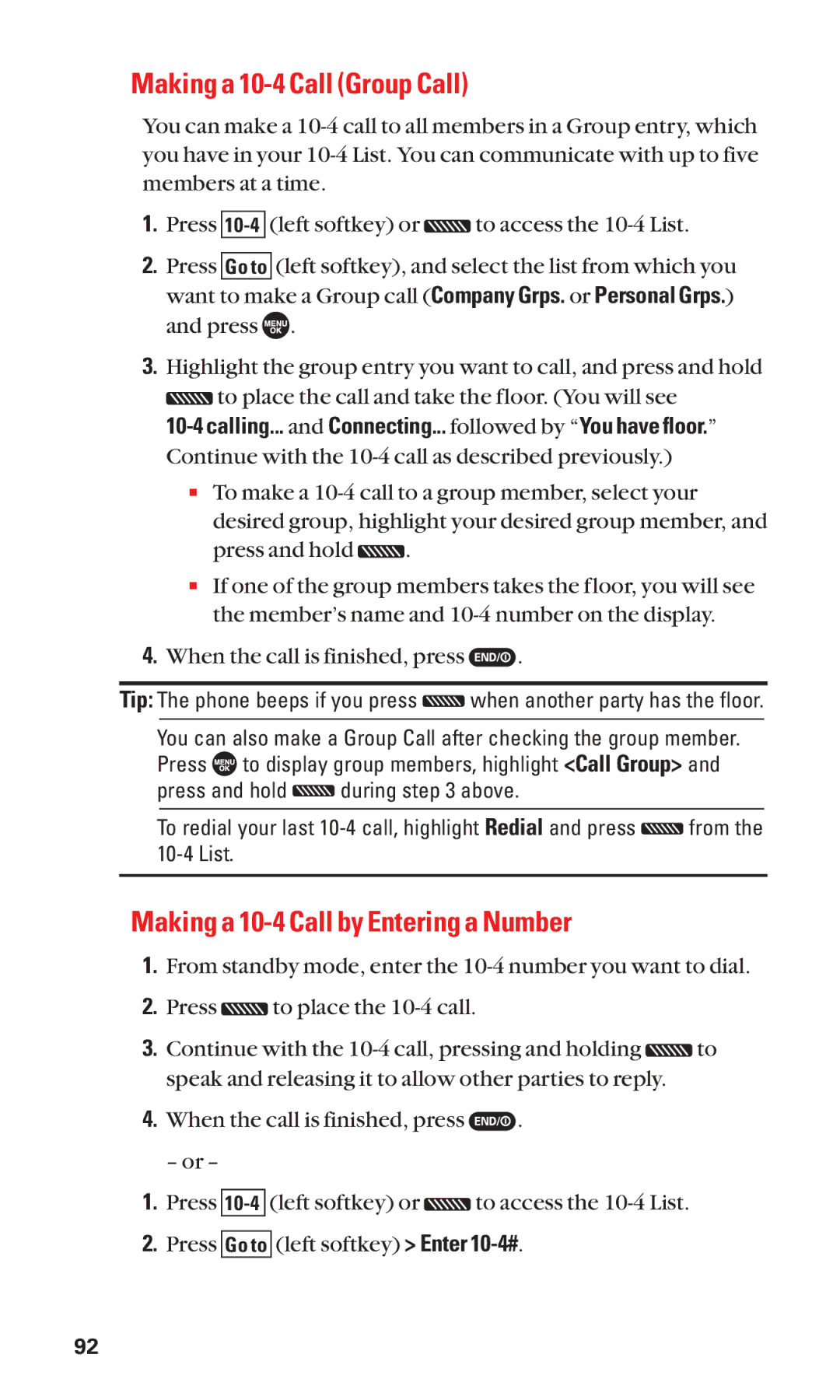 Sanyo SCP-7050 manual Making a 10-4 Call Group Call, Making a 10-4 Call by Entering a Number 