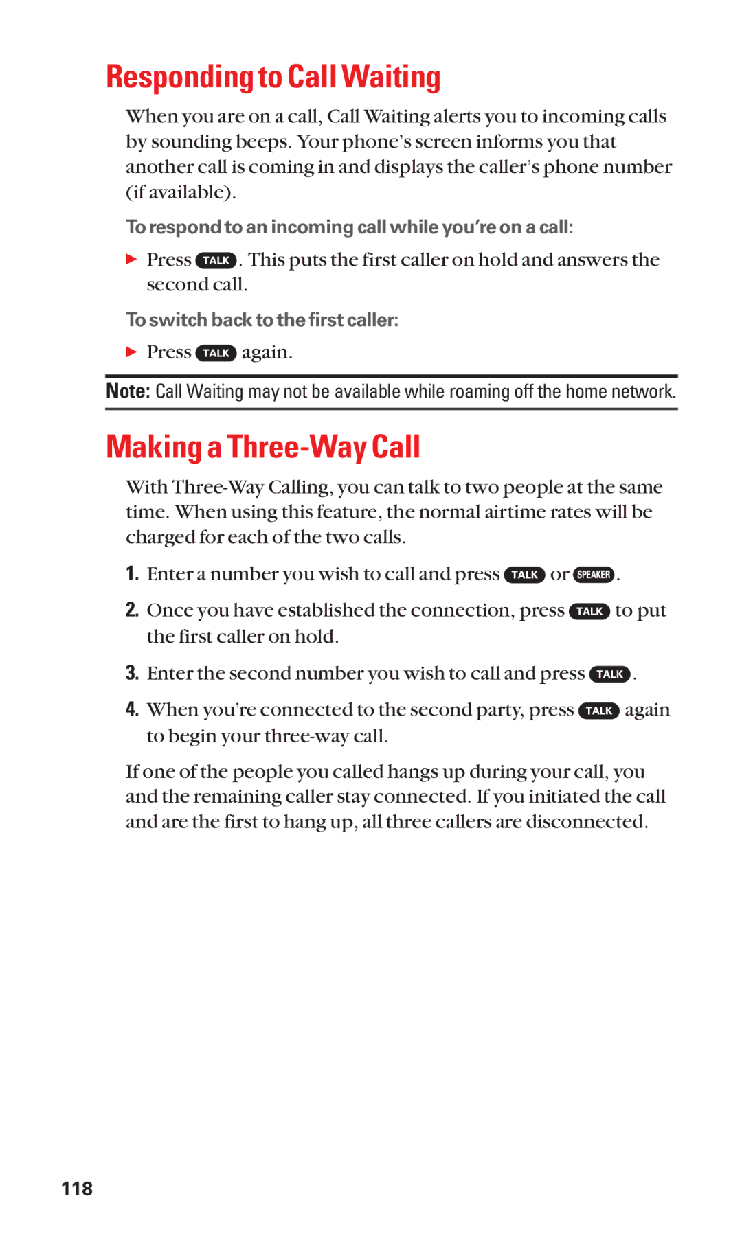 Sanyo SCP-7050 manual Responding to Call Waiting, Making a Three-Way Call,  Press again 