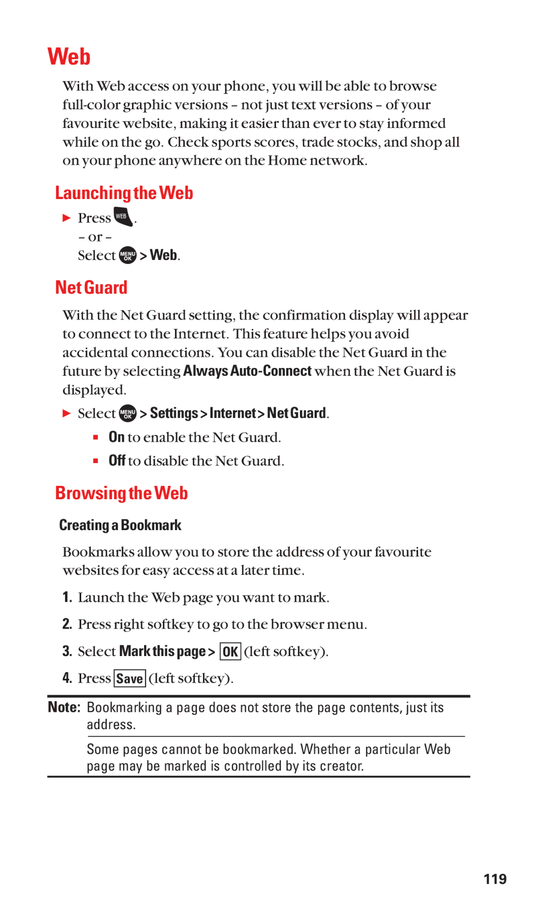 Sanyo SCP-7050 manual Launching the Web, Net Guard, Browsing the Web 