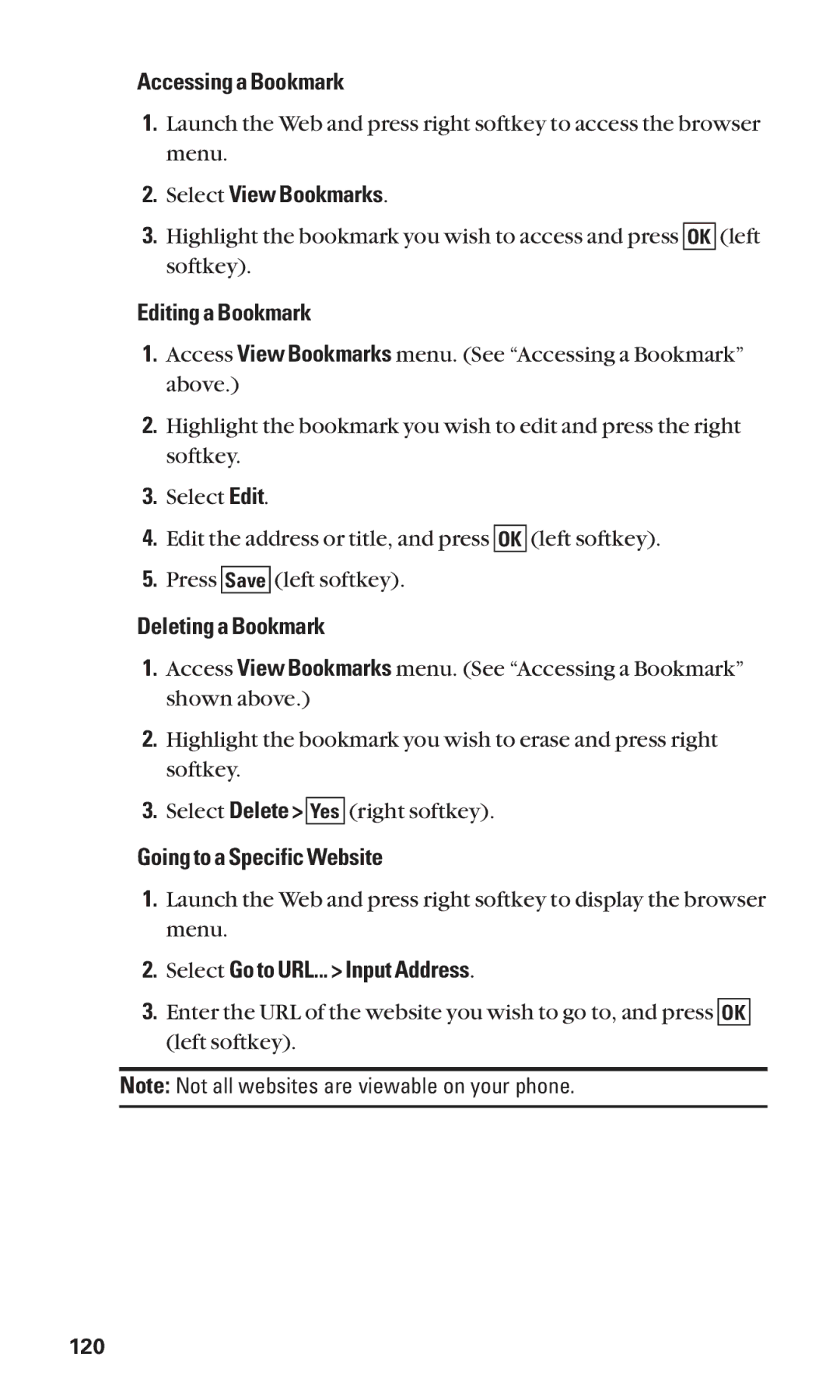 Sanyo SCP-7050 manual Accessing a Bookmark, Select View Bookmarks, Editing a Bookmark, Deleting a Bookmark 