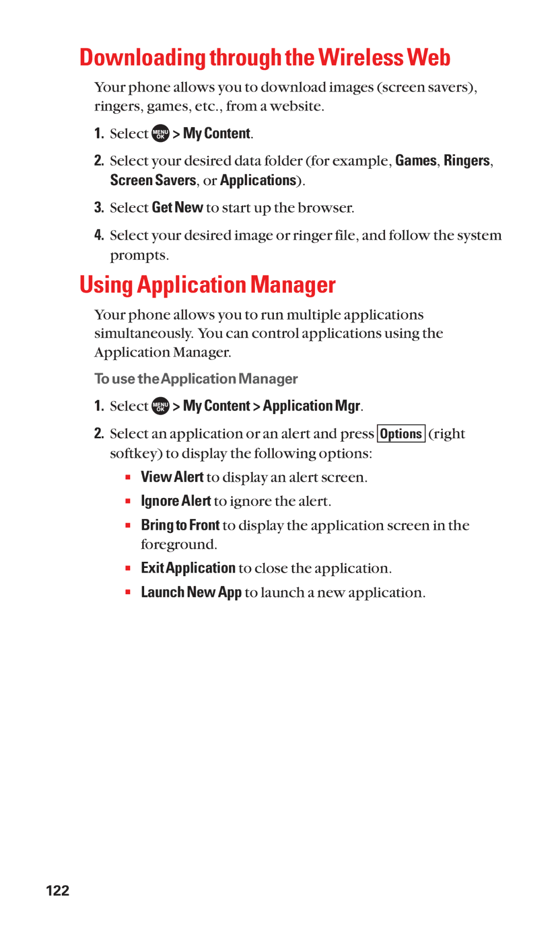 Sanyo SCP-7050 manual Downloading through the Wireless Web, Using Application Manager, Select My Content 