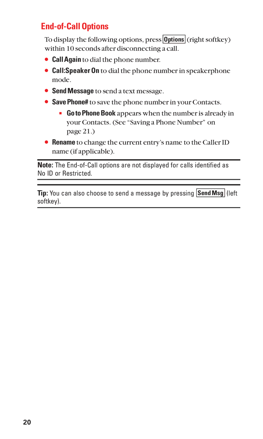 Sanyo SCP-7050 manual End-of-Call Options 