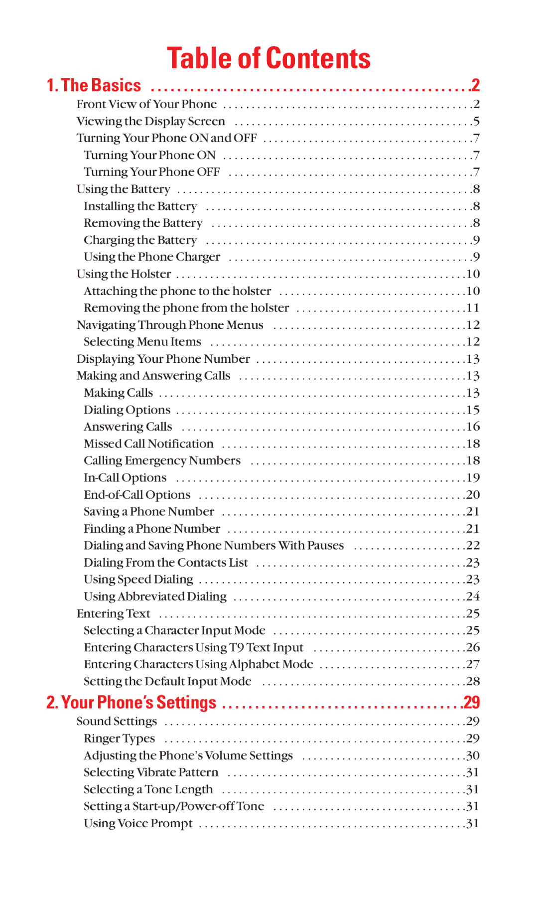 Sanyo SCP-7050 manual Table of Contents 