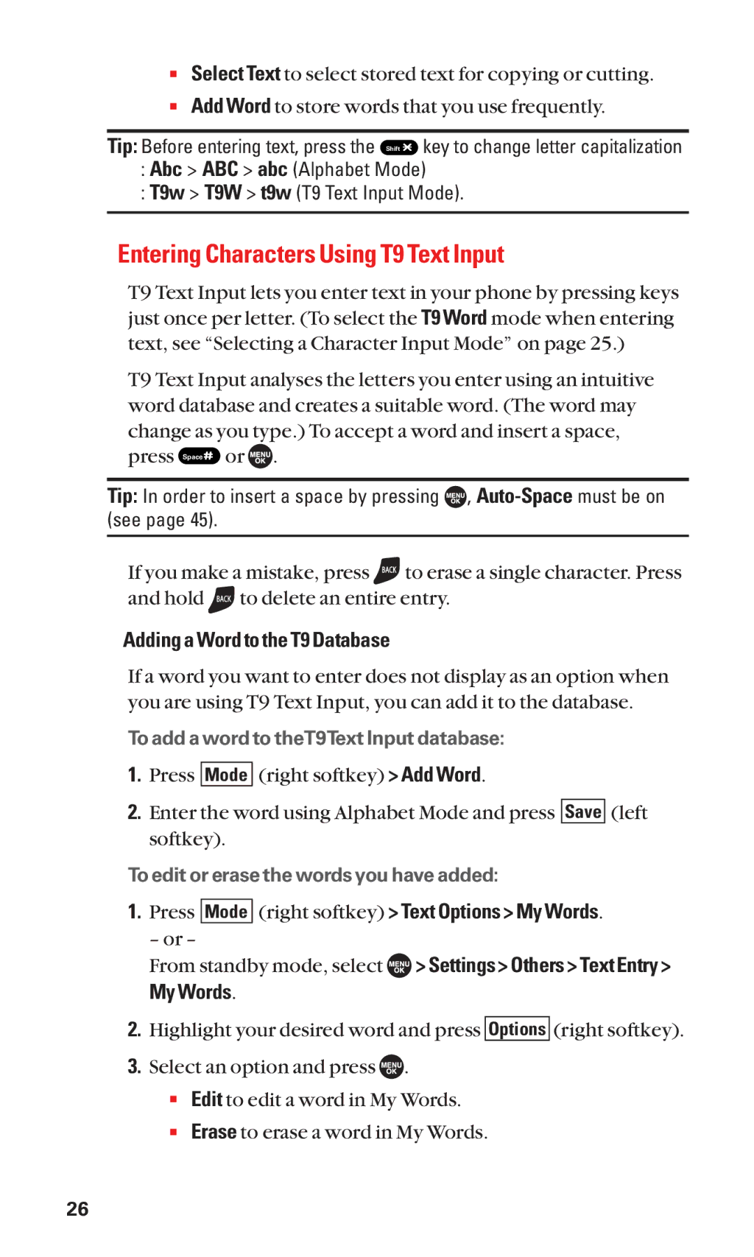 Sanyo SCP-7050 manual Entering Characters Using T9 Text Input, Adding a Word to the T9 Database, Left 