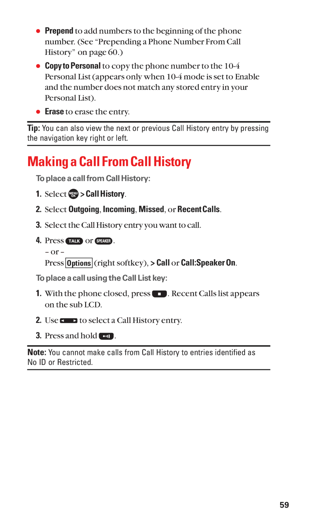 Sanyo SCP-7050 manual Making a Call From Call History 