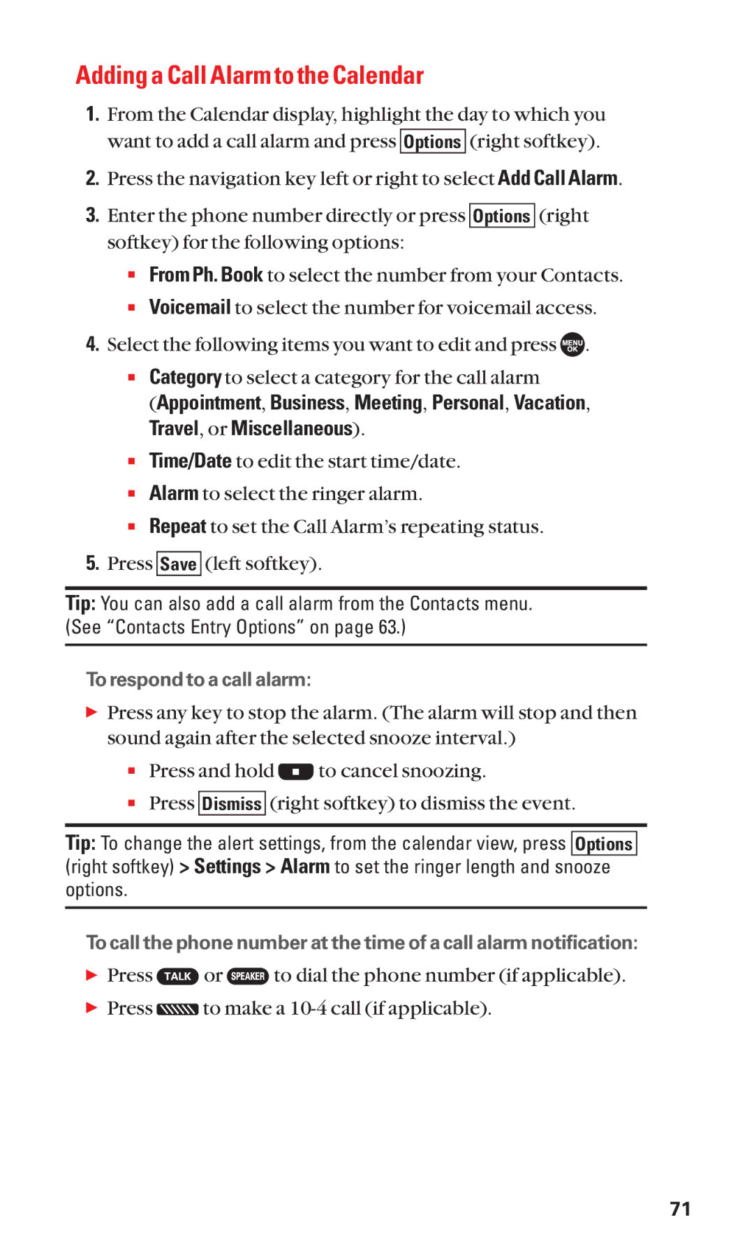 Sanyo SCP-7050 manual Adding a Call Alarm to the Calendar 