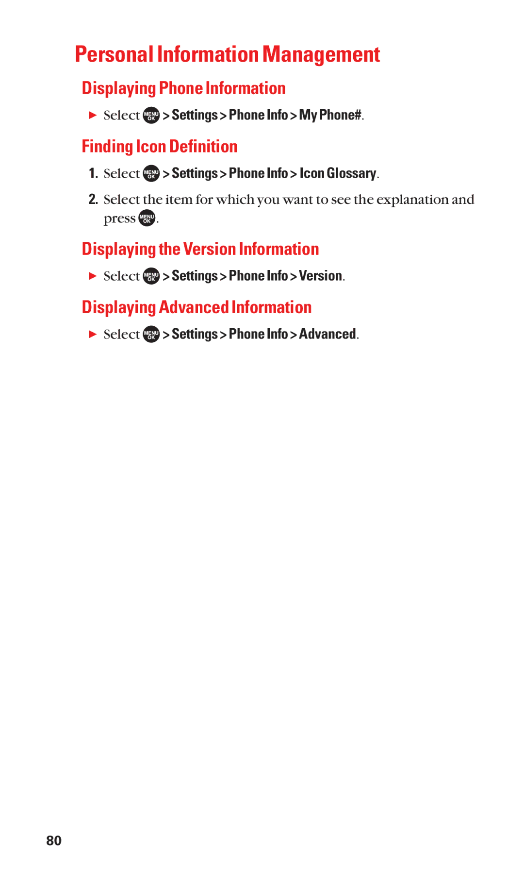 Sanyo SCP-7050 manual Personal Information Management, Displaying Phone Information, Finding Icon Definition 