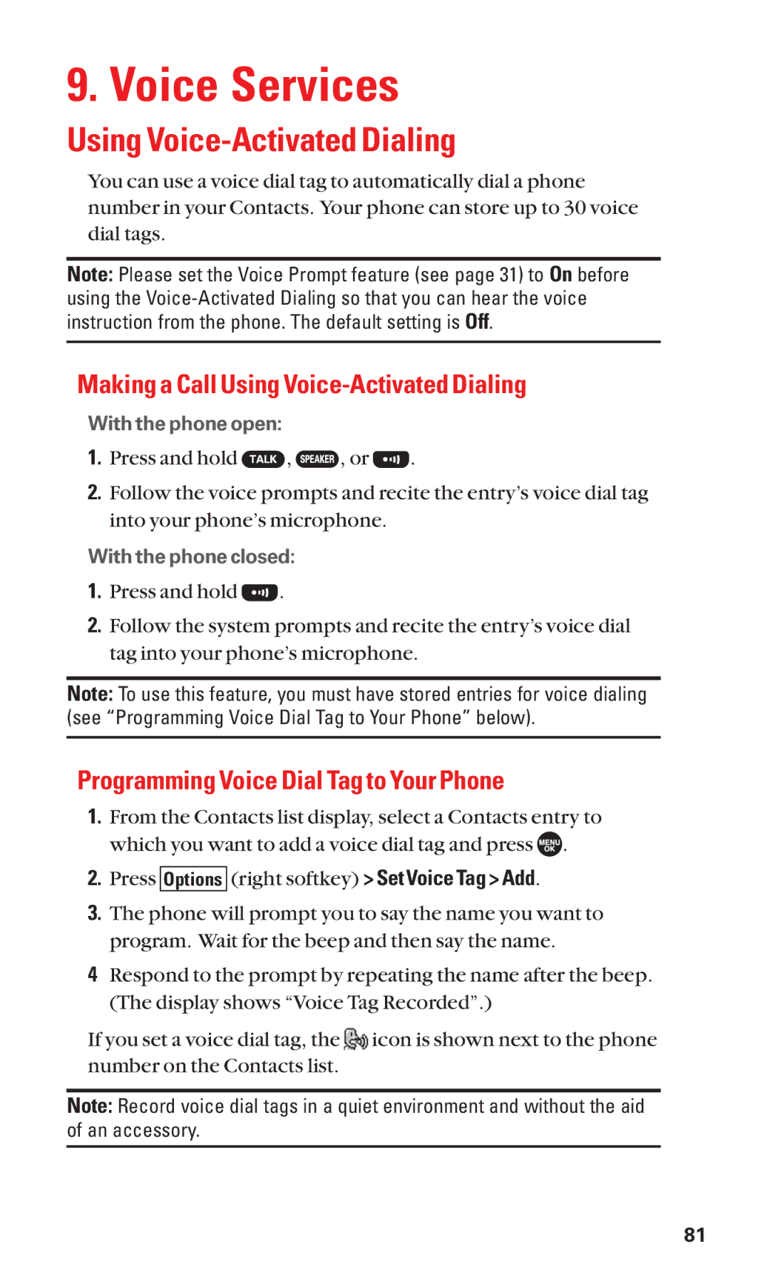 Sanyo SCP-7050 Voice Services, Making a Call Using Voice-Activated Dialing, Programming Voice Dial Tag to Your Phone 