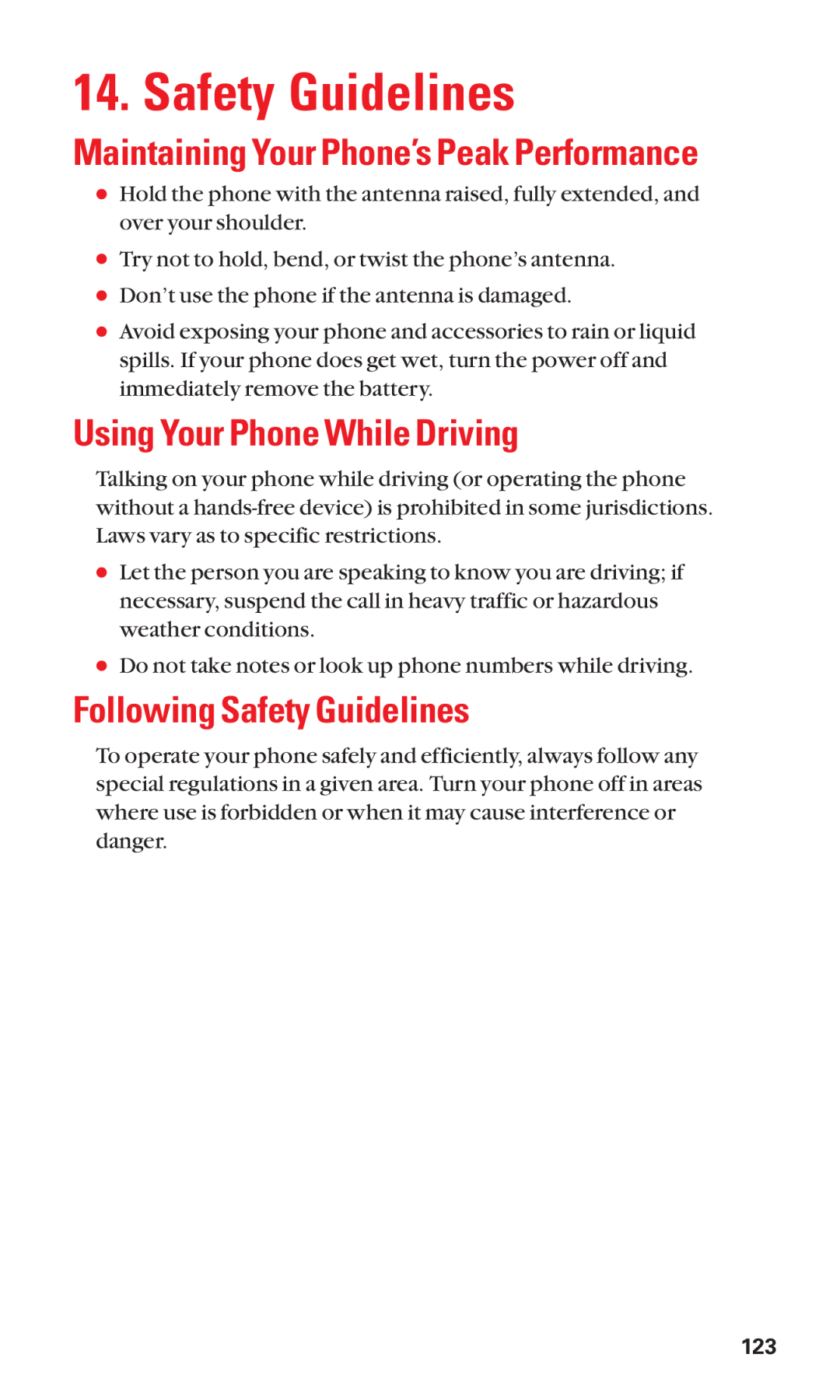 Sanyo SCP-7050 Using Your Phone While Driving, Following Safety Guidelines, Maintaining Your Phone’s Peak Performance 