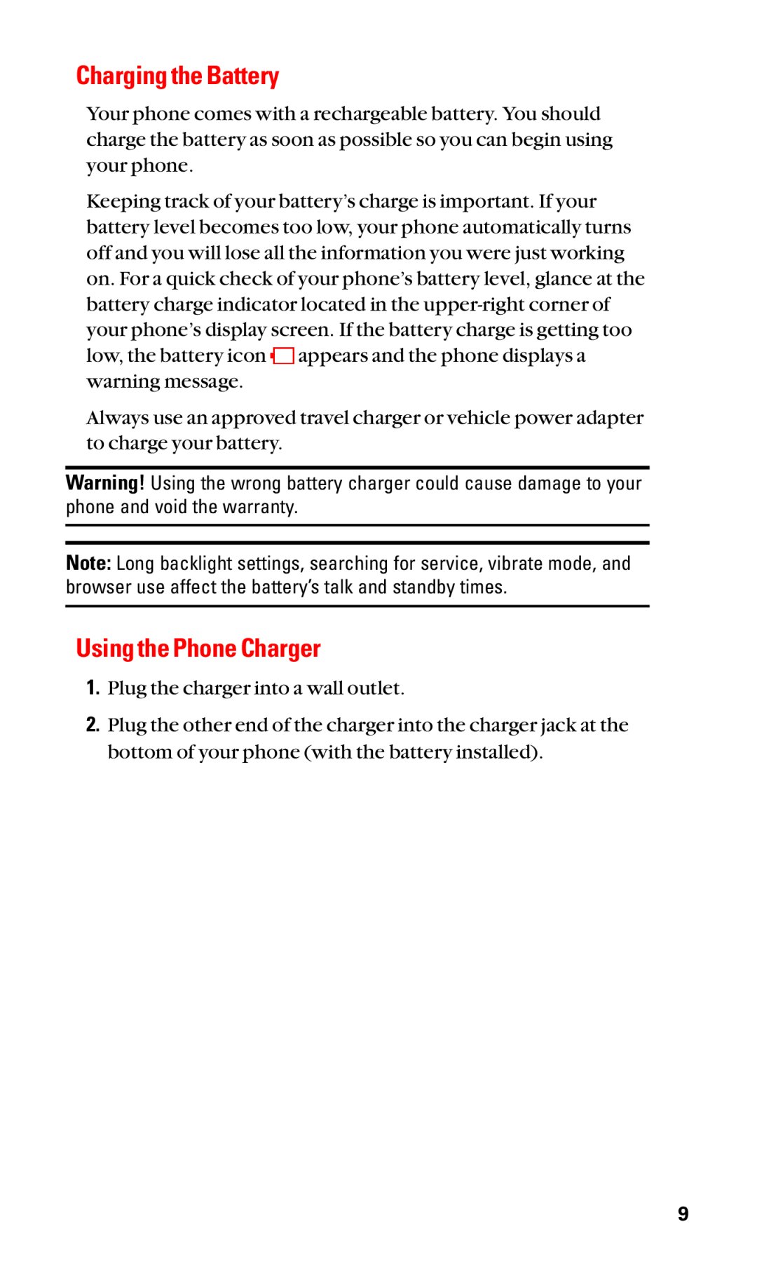 Sanyo SCP-7050 manual Charging the Battery, Using the Phone Charger 