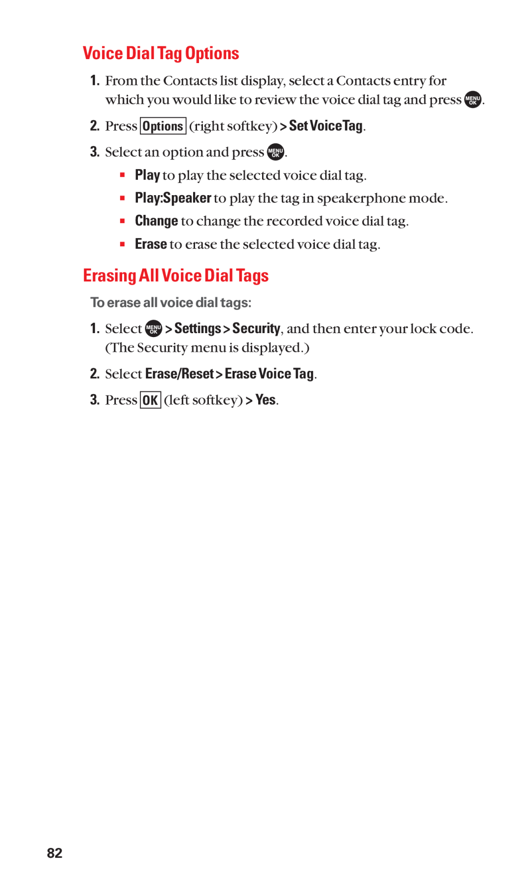 Sanyo SCP-7050 manual Voice Dial Tag Options, Erasing All Voice Dial Tags, Select Erase/Reset Erase Voice Tag 