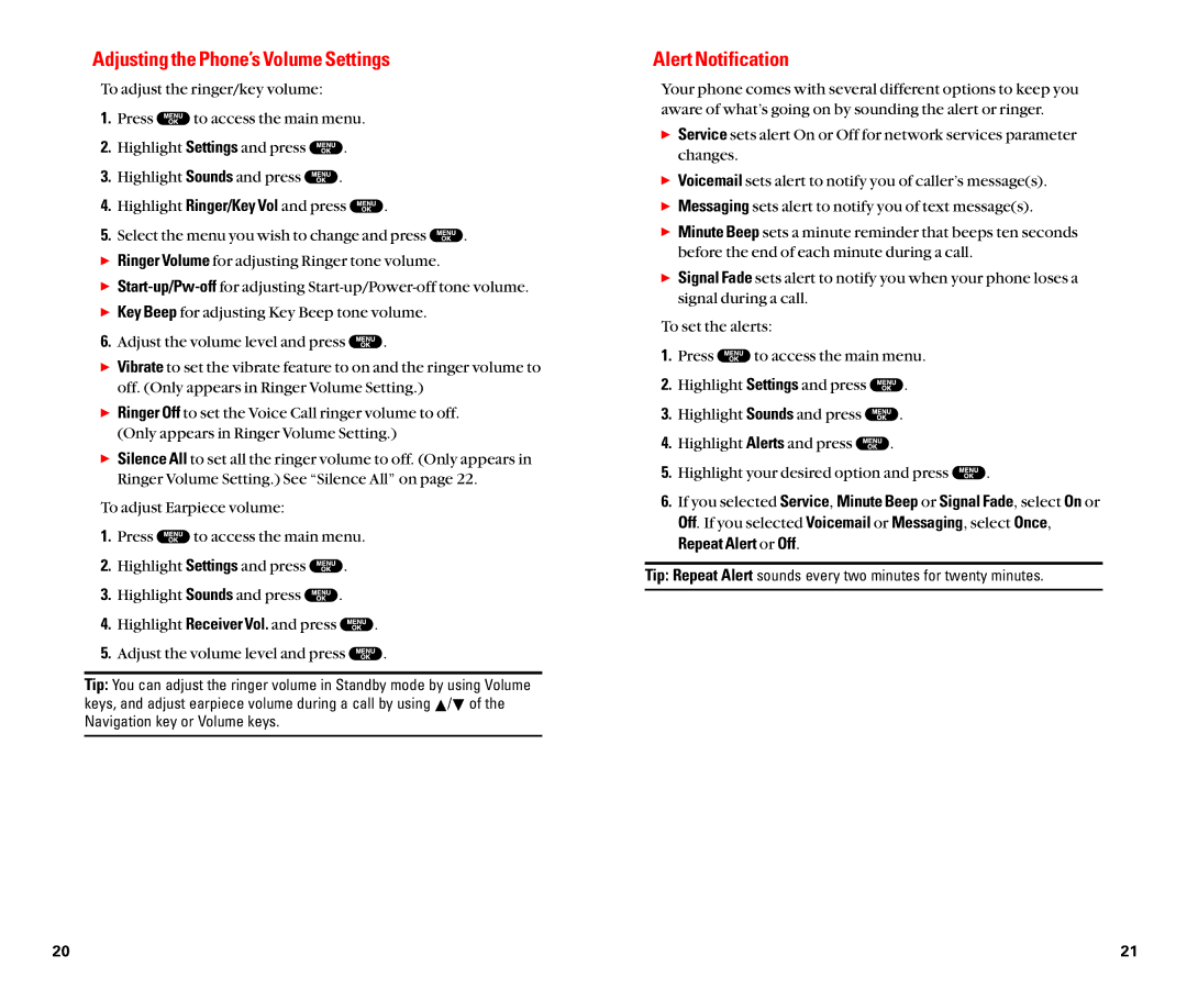 Sanyo SCP-8100 manual Adjusting the Phone’s Volume Settings, Alert Notification 