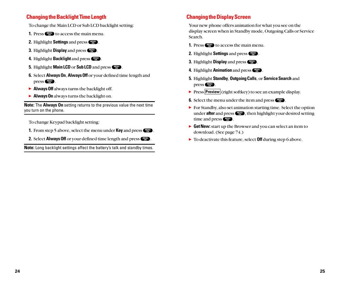 Sanyo SCP-8100 manual Changing the Backlight Time Length, Changing the Display Screen 