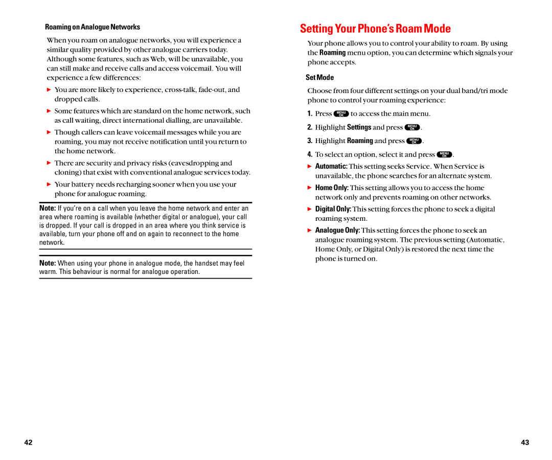 Sanyo SCP-8100 manual Setting Your Phone’s Roam Mode, Roaming on Analogue Networks, Set Mode 