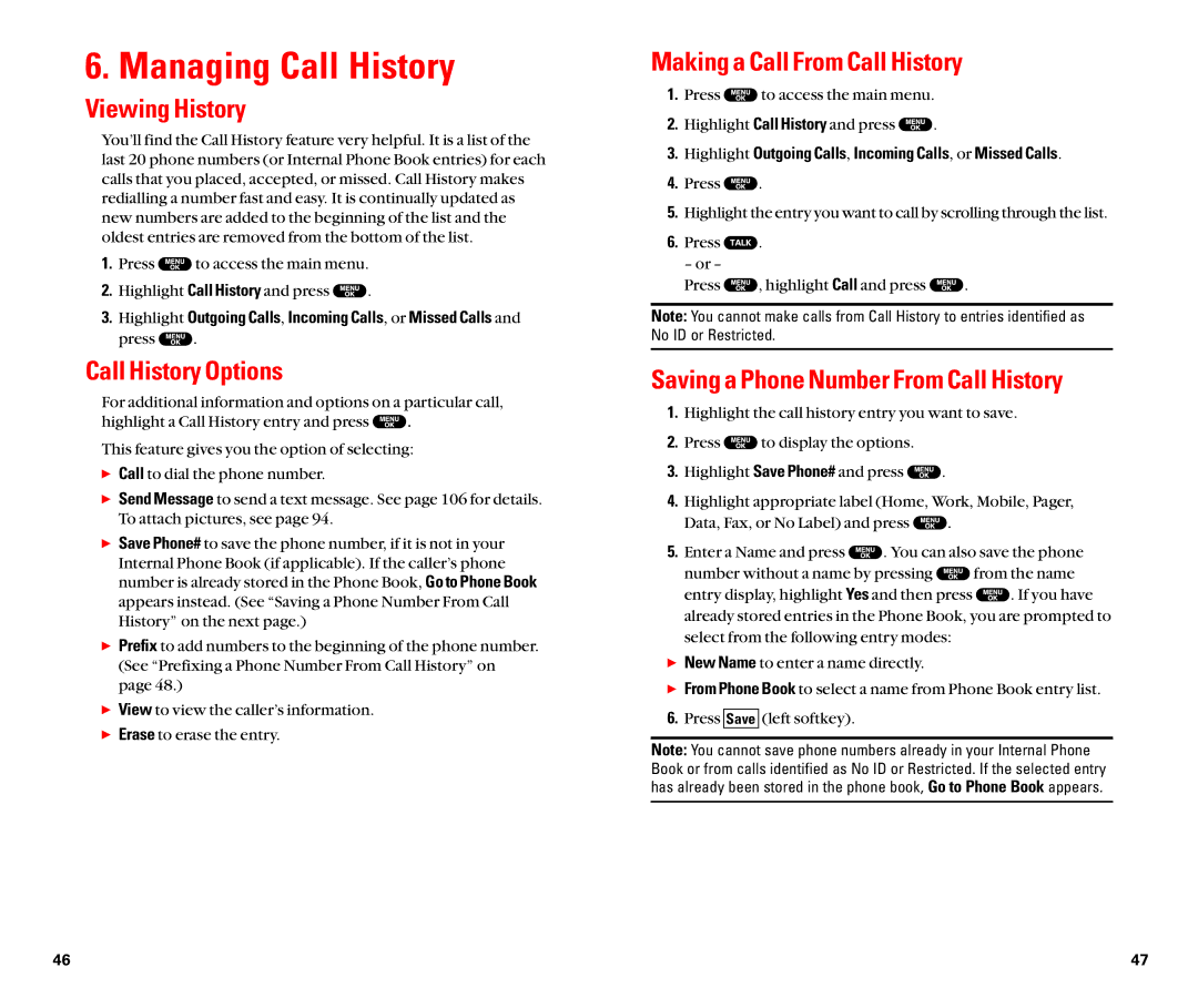 Sanyo SCP-8100 manual Managing Call History, Viewing History, Call History Options, Making a Call From Call History 