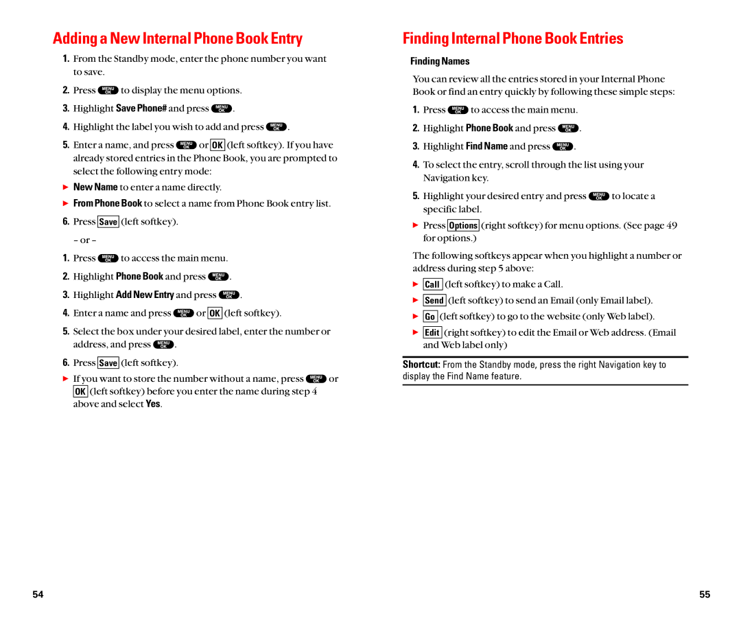 Sanyo SCP-8100 manual Adding a New Internal Phone Book Entry, Finding Internal Phone Book Entries, Finding Names 