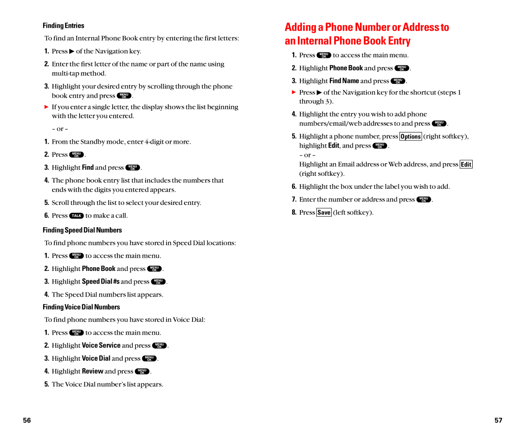 Sanyo SCP-8100 manual Finding Entries, Finding Speed Dial Numbers, Finding Voice Dial Numbers 