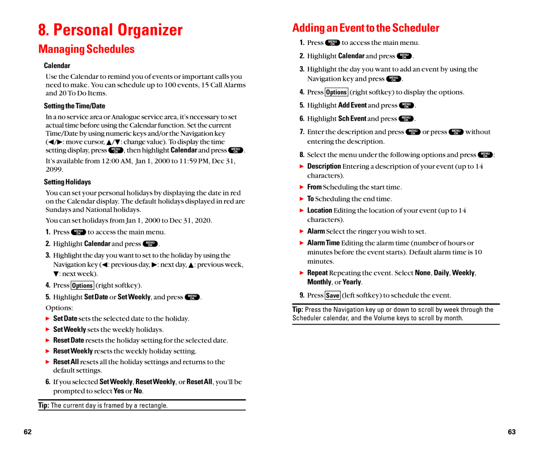 Sanyo SCP-8100 manual Personal Organizer, Managing Schedules, Adding an Event to the Scheduler 