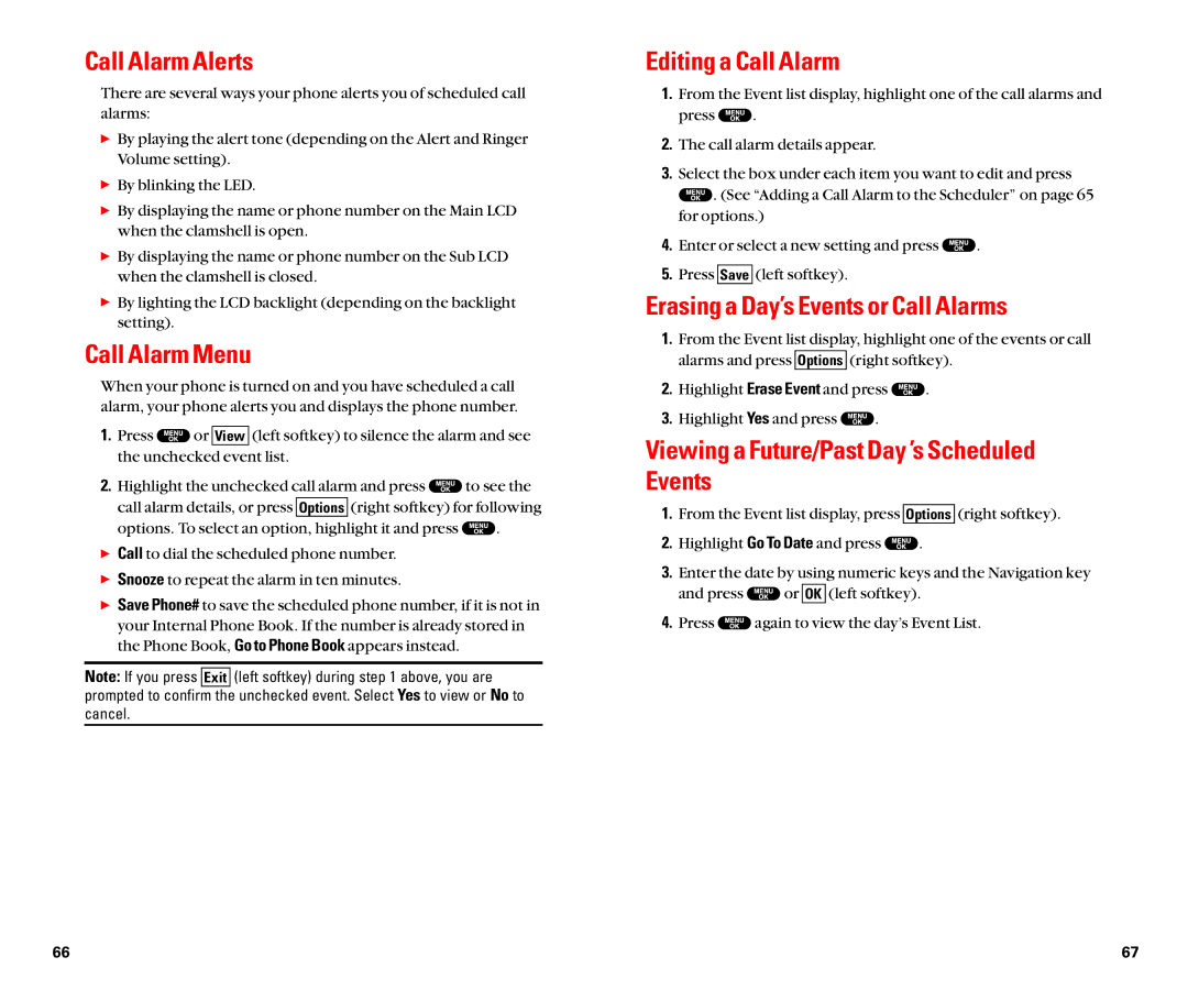 Sanyo SCP-8100 manual Call Alarm Alerts, Call Alarm Menu, Editing a Call Alarm, Erasing a Day’s Events or Call Alarms 