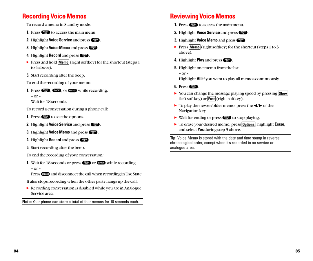 Sanyo SCP-8100 manual Recording Voice Memos, Reviewing Voice Memos 