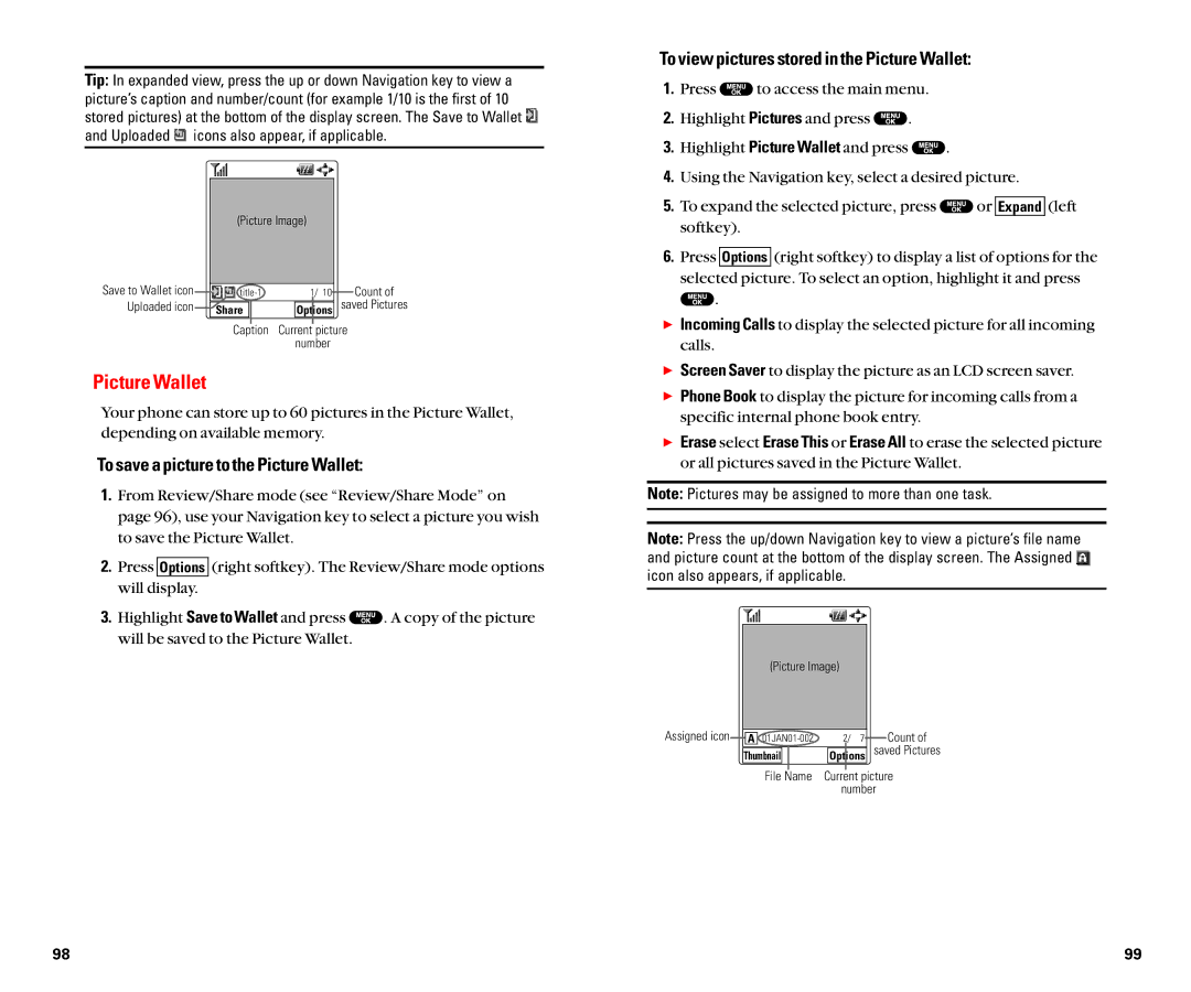 Sanyo SCP-8100 manual To view pictures stored in the Picture Wallet 