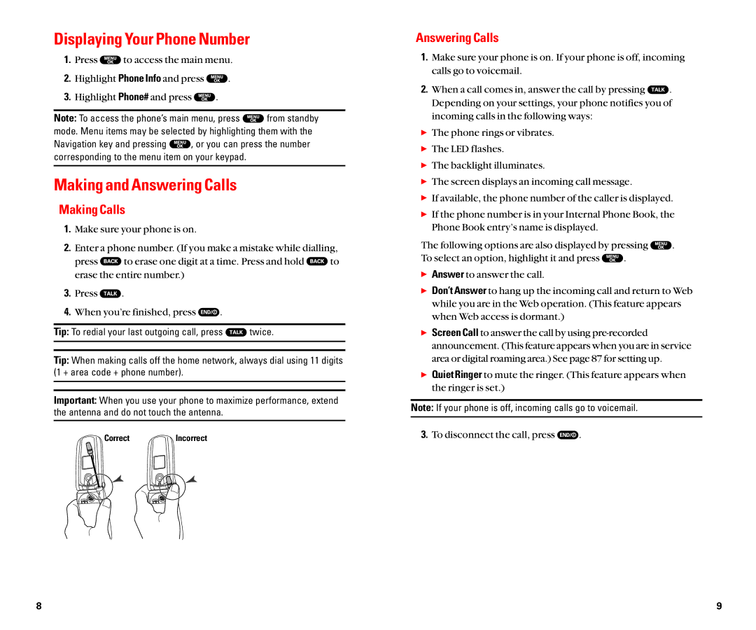 Sanyo SCP-8100 manual Displaying Your Phone Number, Making and Answering Calls, Making Calls 