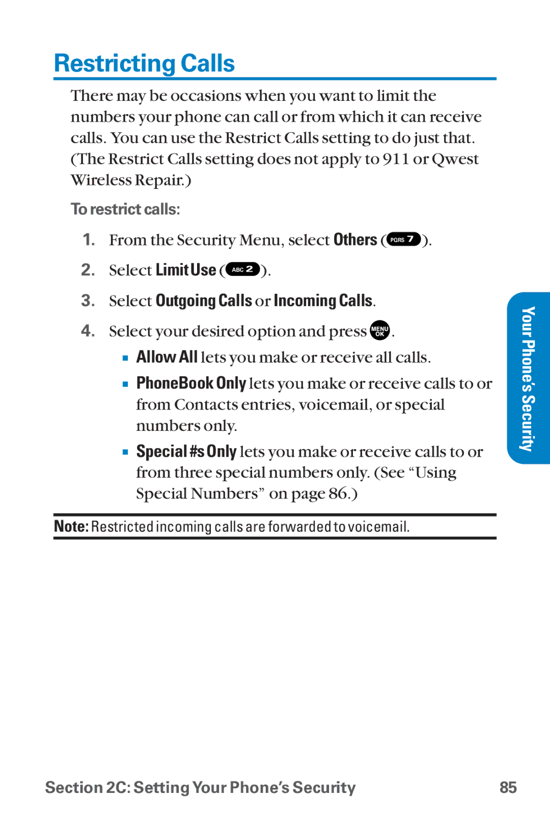 Sanyo SCP-8300 warranty Restricting Calls, Select Outgoing Calls or Incoming Calls 