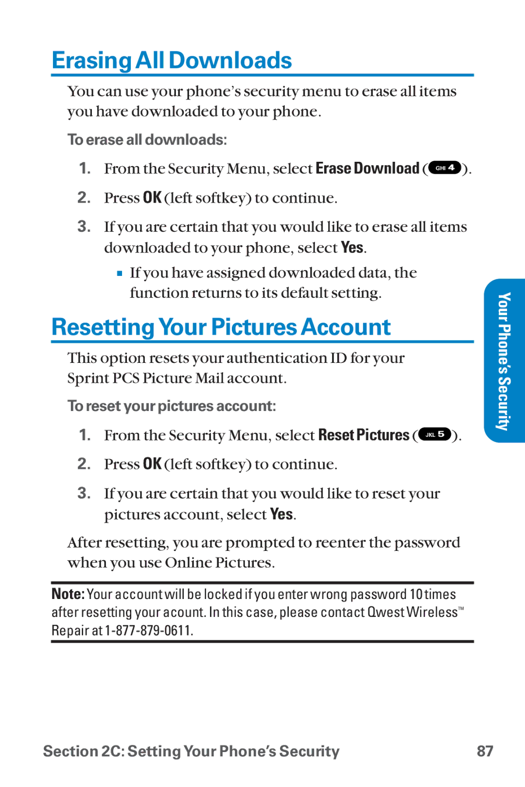 Sanyo SCP-8300 warranty Erasing All Downloads, ResettingYour Pictures Account 