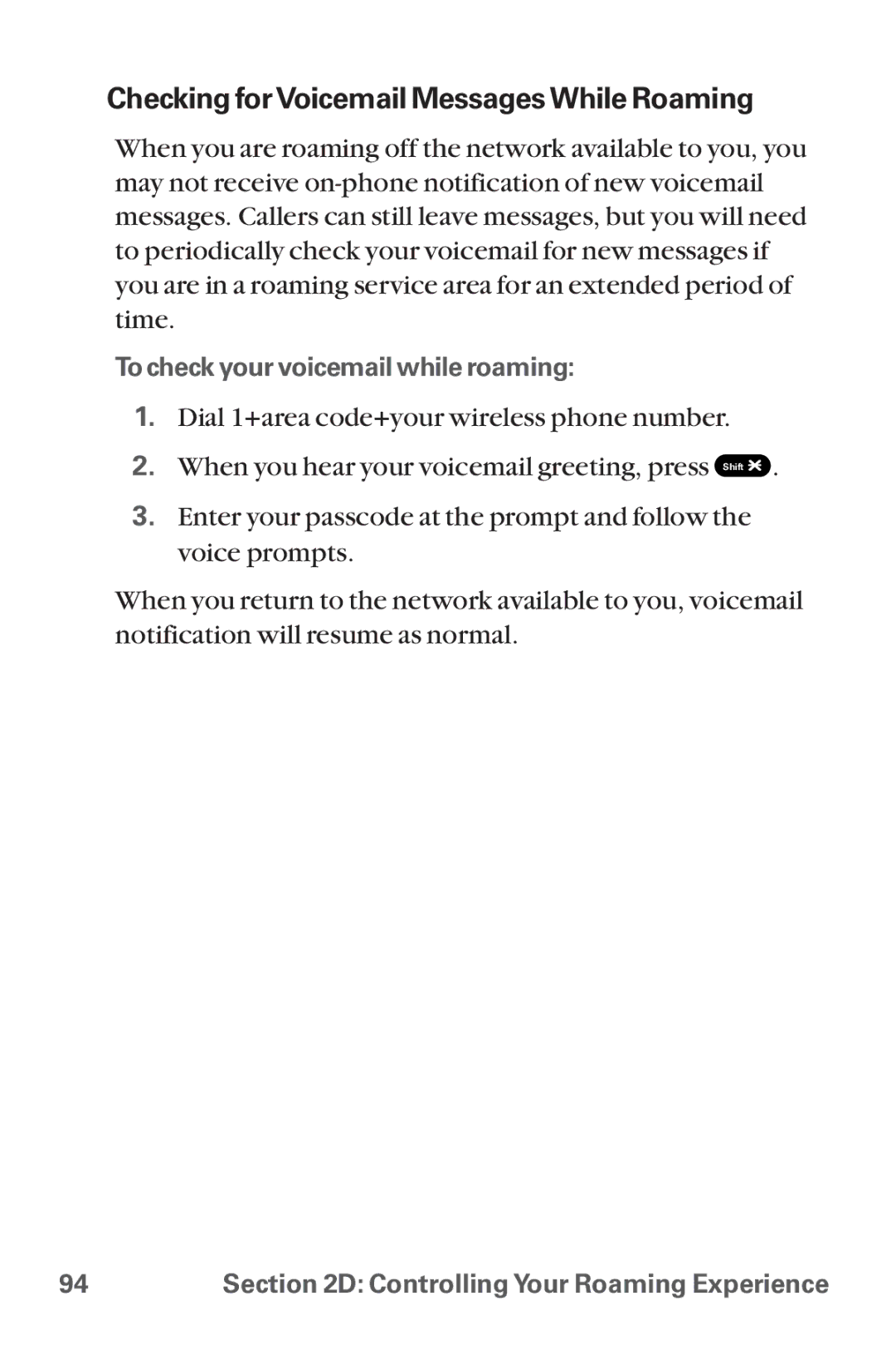 Sanyo SCP-8300 warranty Checking forVoicemail Messages While Roaming 