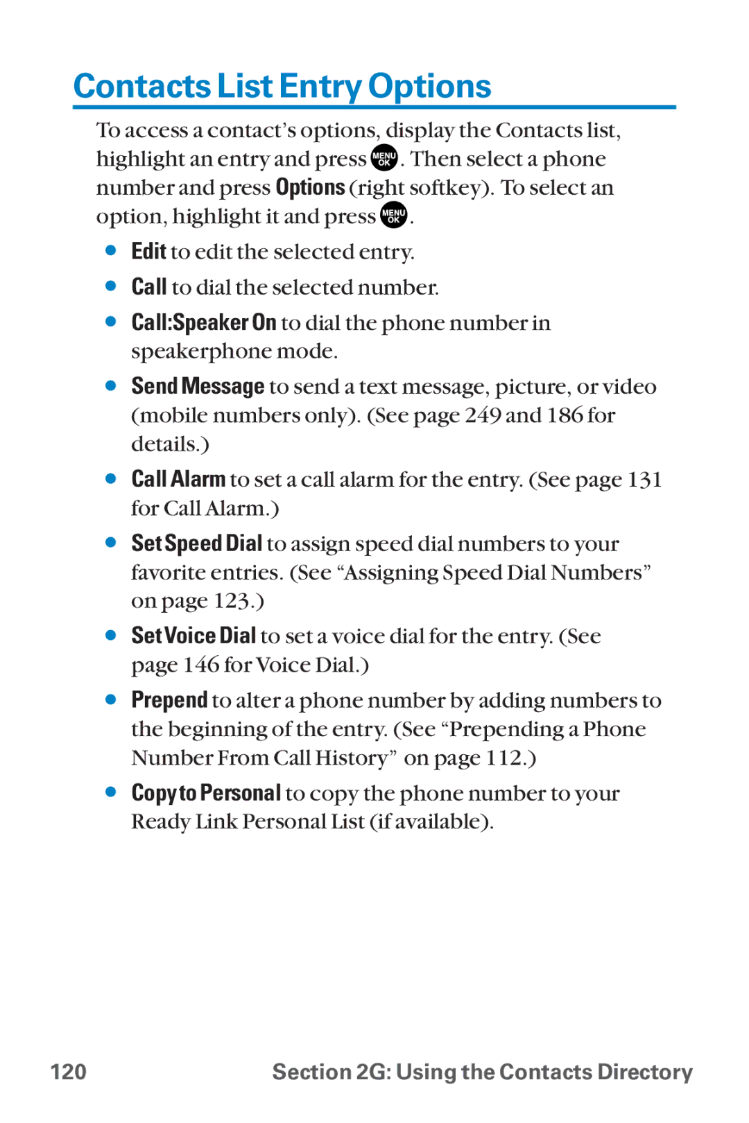 Sanyo SCP-8300 warranty Contacts List Entry Options 