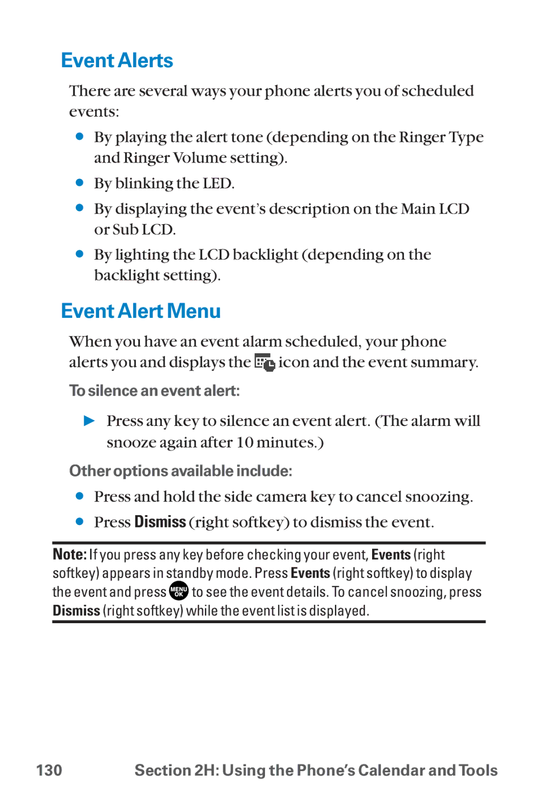 Sanyo SCP-8300 warranty Event Alerts, Event Alert Menu 