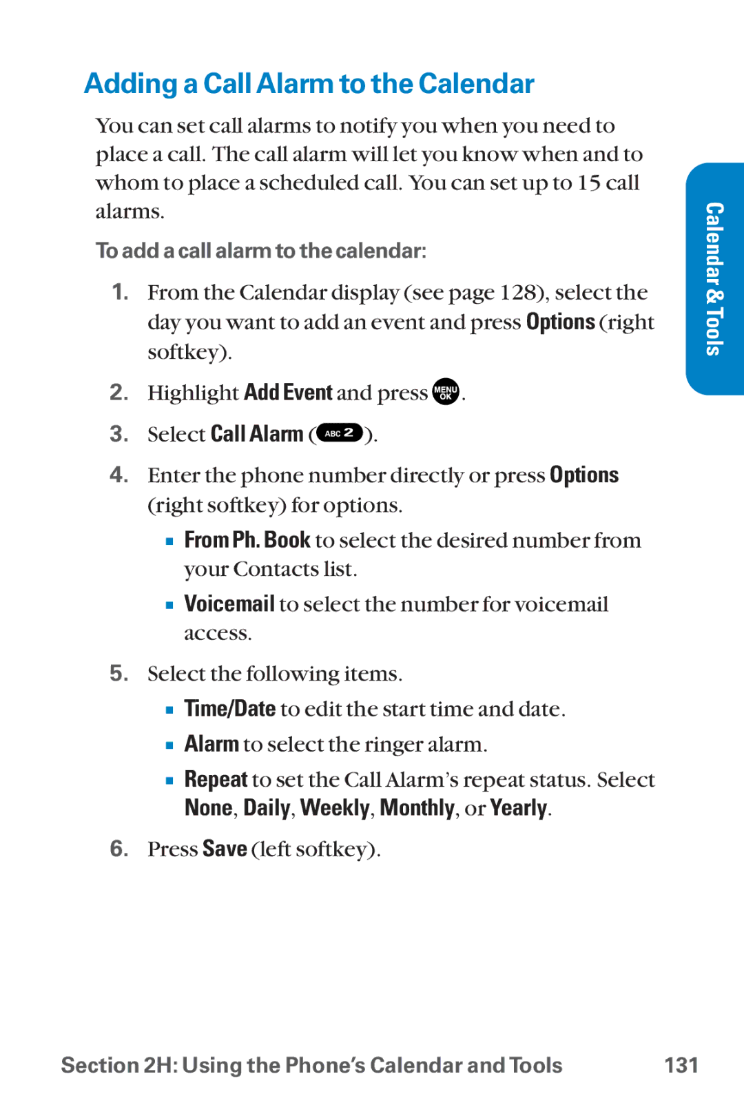 Sanyo SCP-8300 warranty Adding a Call Alarm to the Calendar 