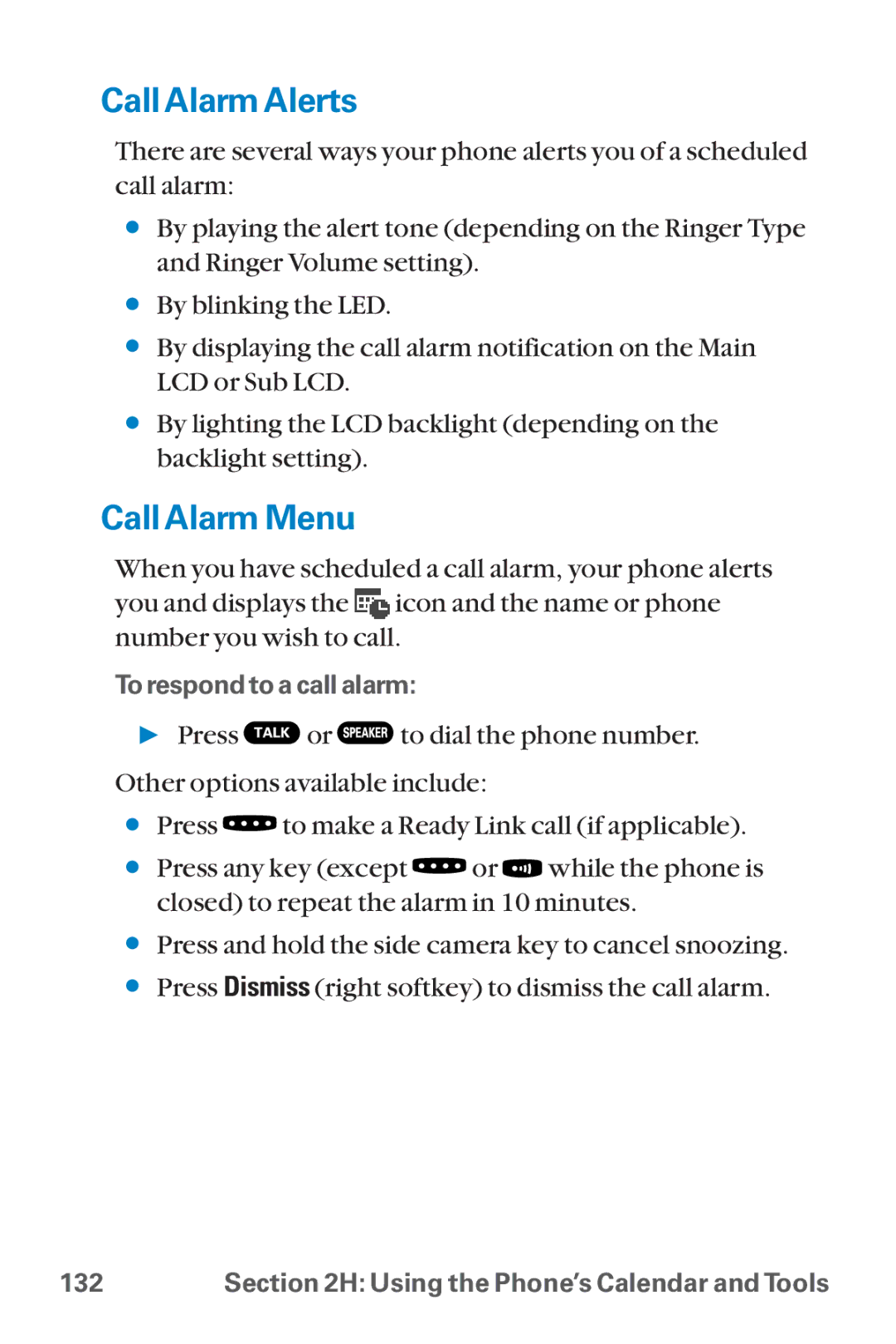 Sanyo SCP-8300 warranty Call Alarm Alerts, Call Alarm Menu 