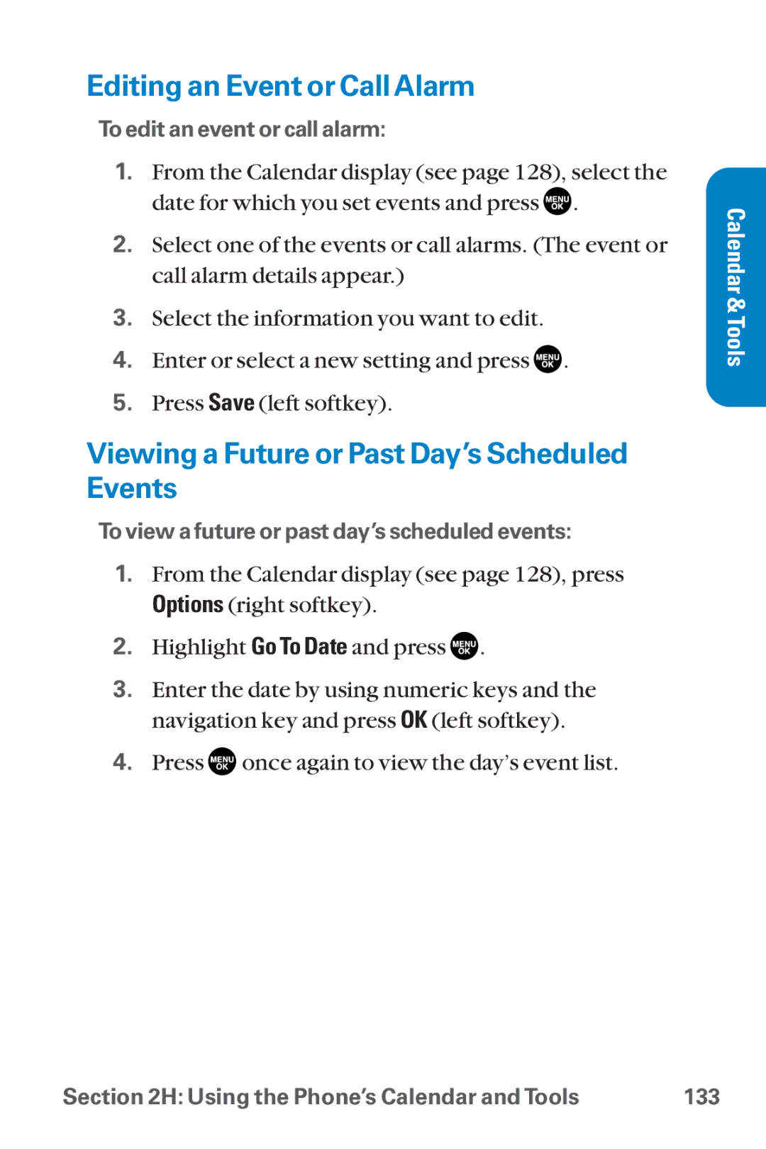 Sanyo SCP-8300 warranty Editing an Event or Call Alarm, Viewing a Future or Past Day’s Scheduled Events 