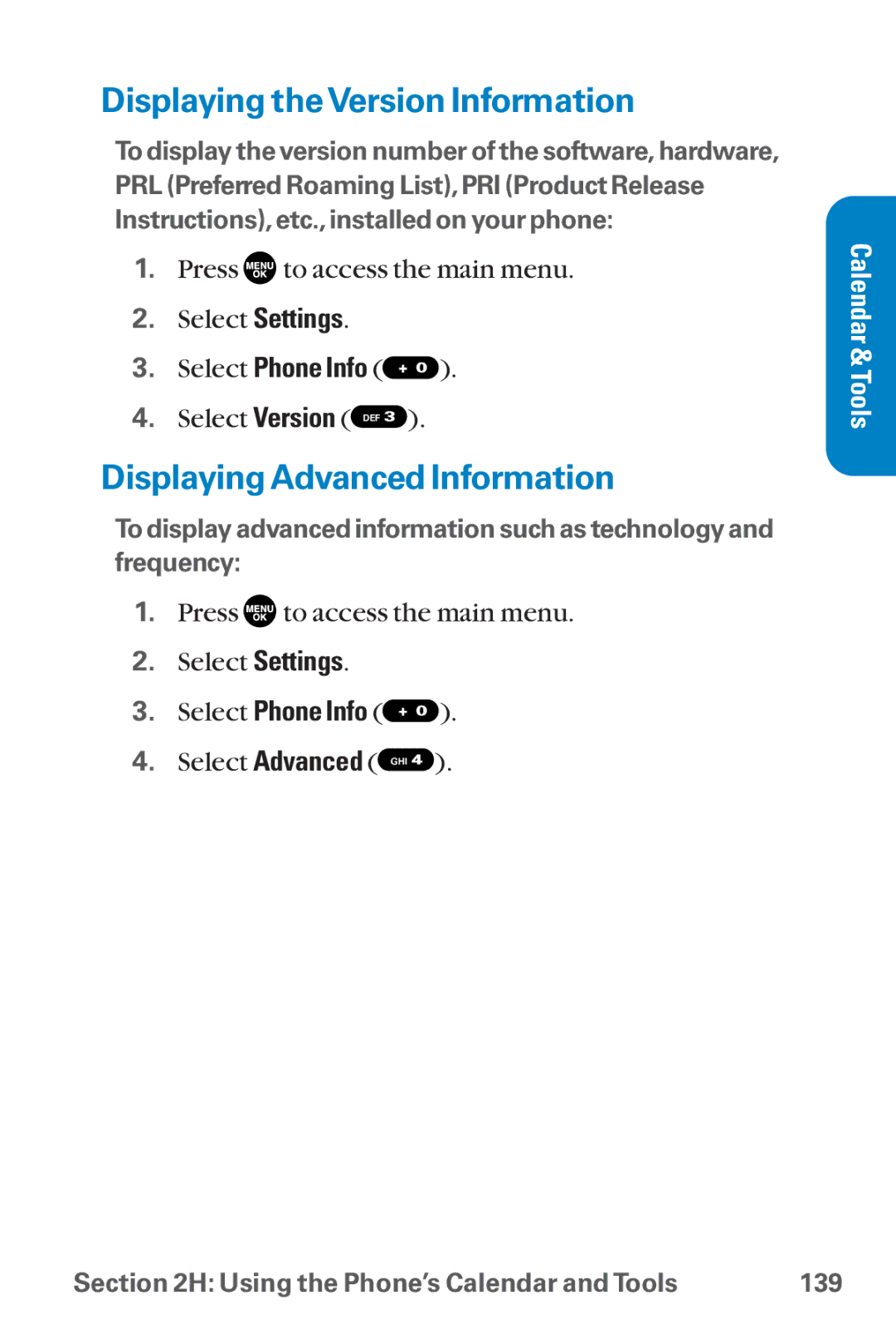 Sanyo SCP-8300 warranty Displaying theVersion Information, Displaying Advanced Information 