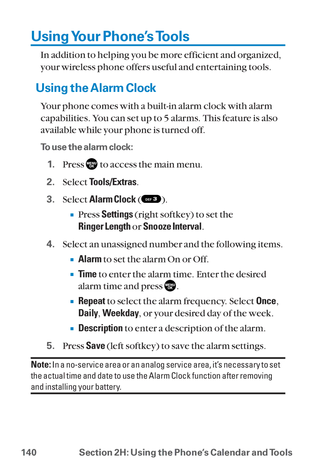 Sanyo SCP-8300 warranty UsingYour Phone’sTools, Using the Alarm Clock, Ringer Length or Snooze Interval 