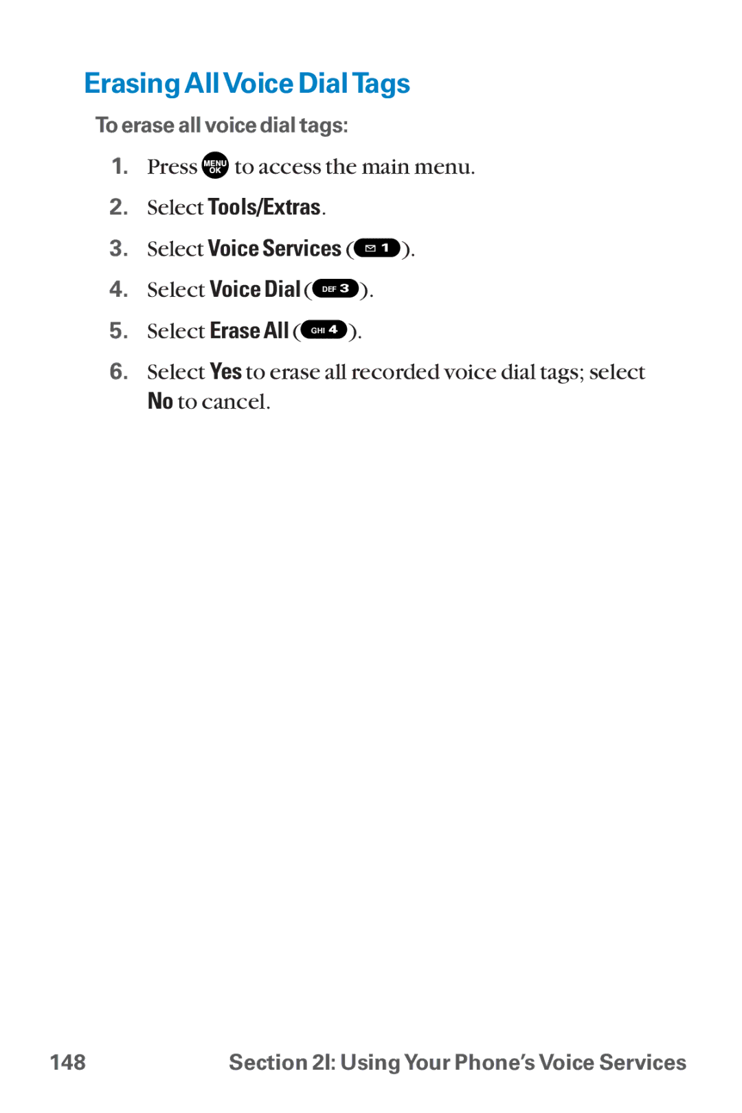 Sanyo SCP-8300 warranty Erasing AllVoice DialTags 