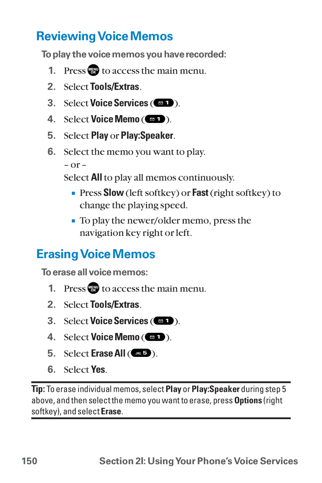 Sanyo SCP-8300 warranty ReviewingVoice Memos, ErasingVoice Memos 