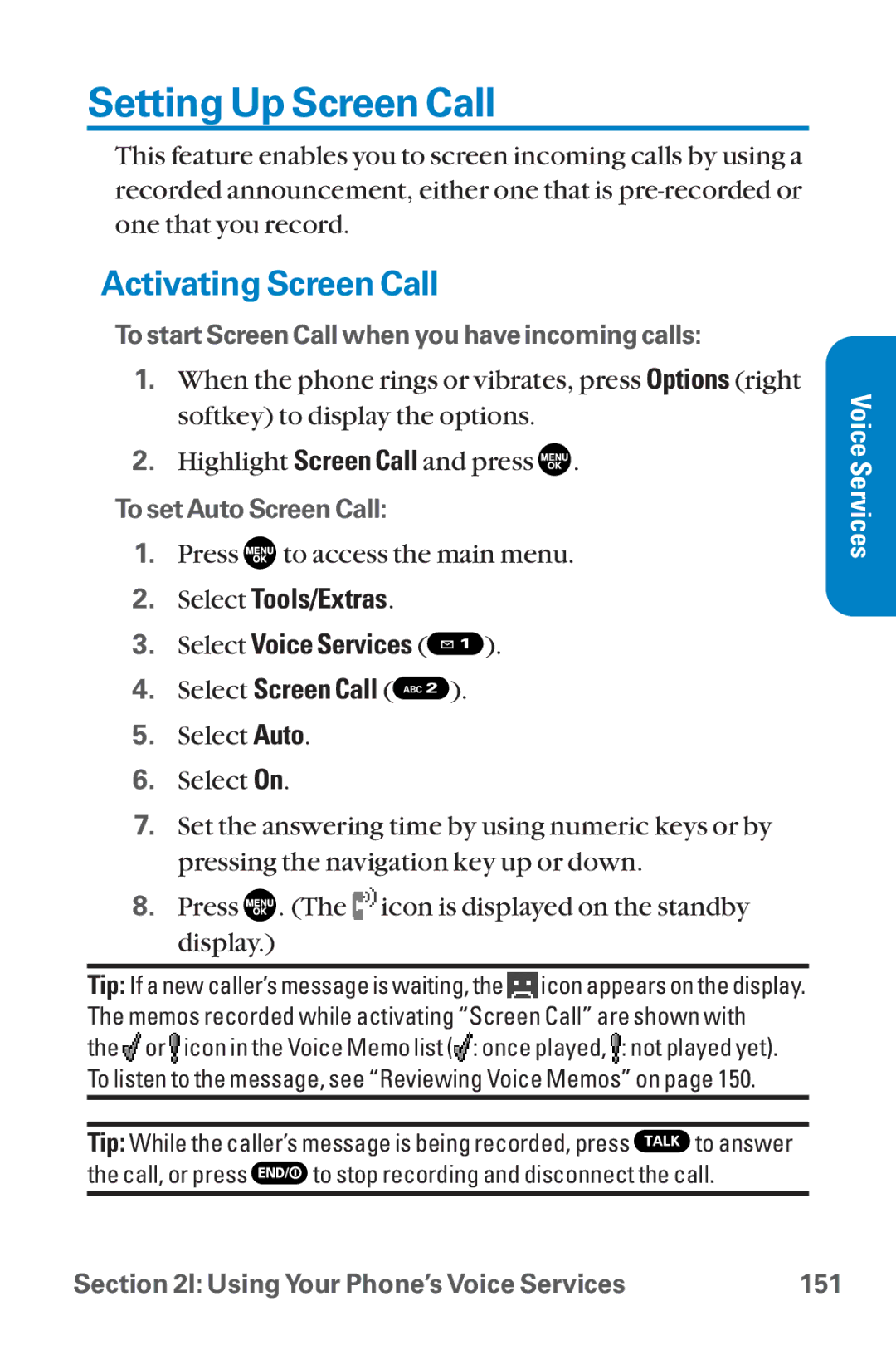 Sanyo SCP-8300 warranty Setting Up Screen Call, Activating Screen Call 