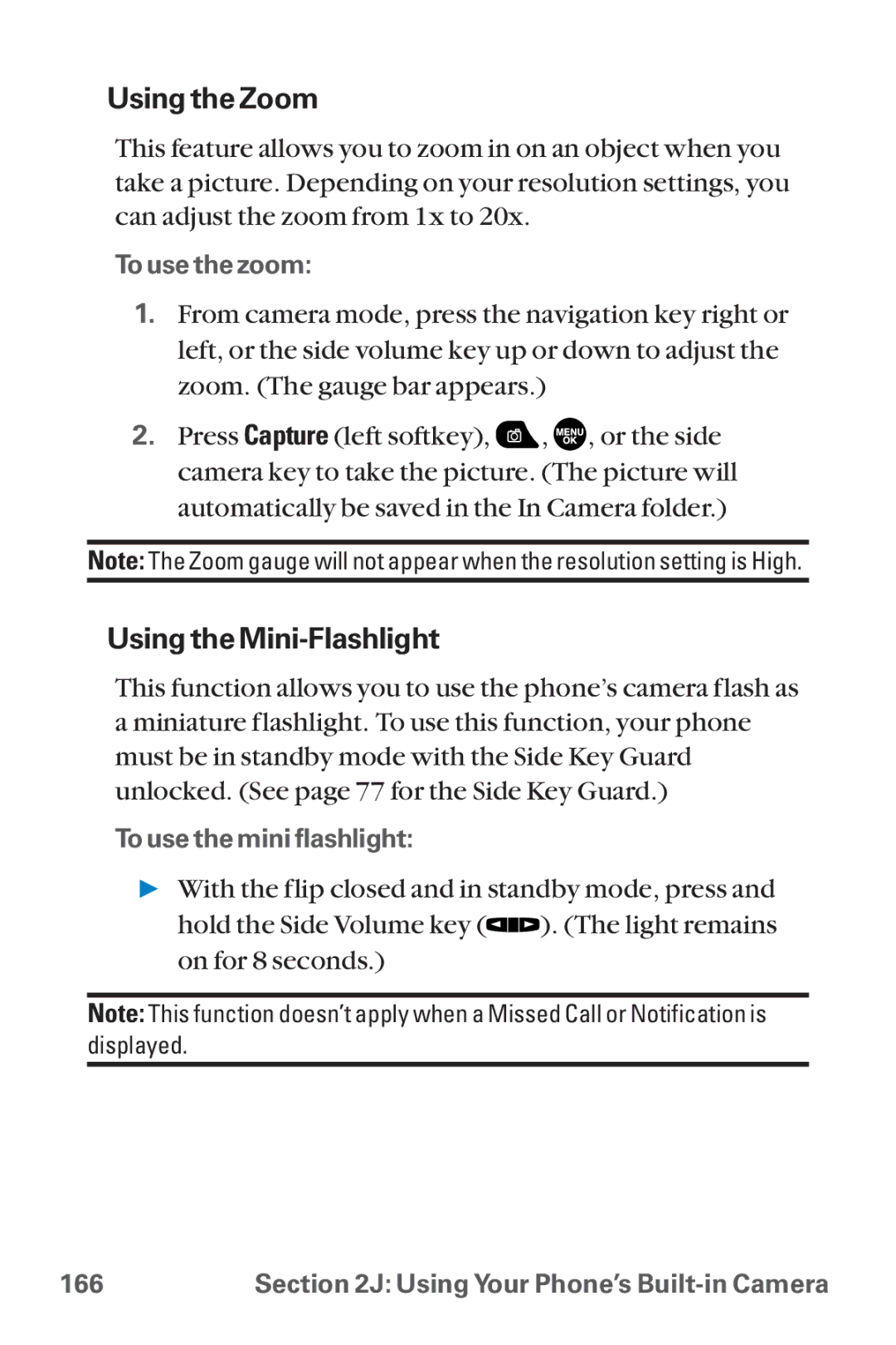 Sanyo SCP-8300 warranty Using the Zoom, Using the Mini-Flashlight 