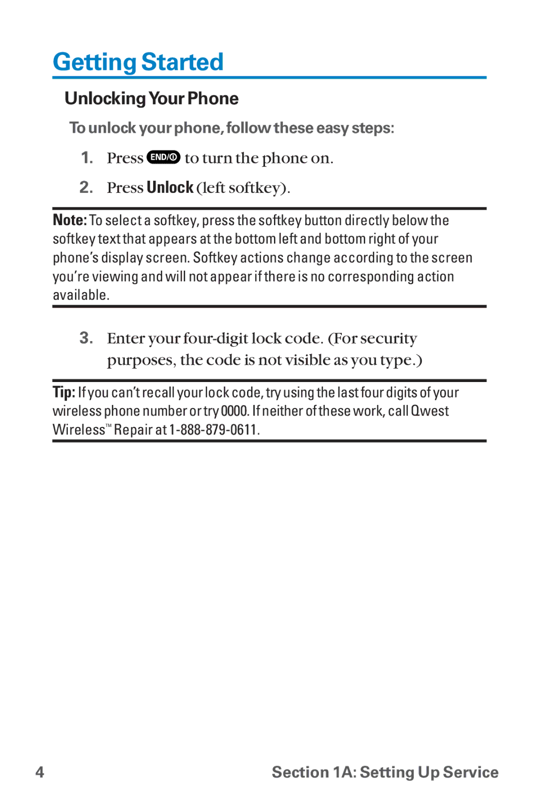 Sanyo SCP-8300 warranty Getting Started, UnlockingYour Phone 