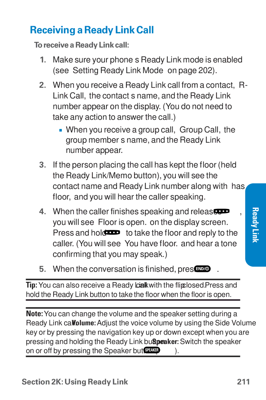 Sanyo SCP-8300 warranty Receiving a Ready Link Call 