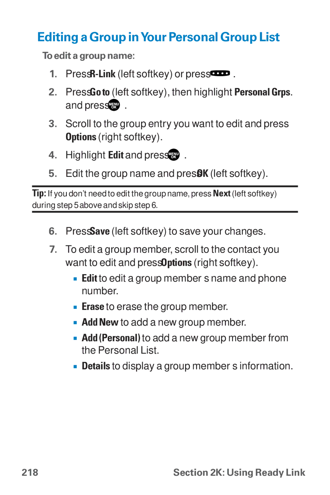 Sanyo SCP-8300 warranty Editing a Group inYour Personal Group List 