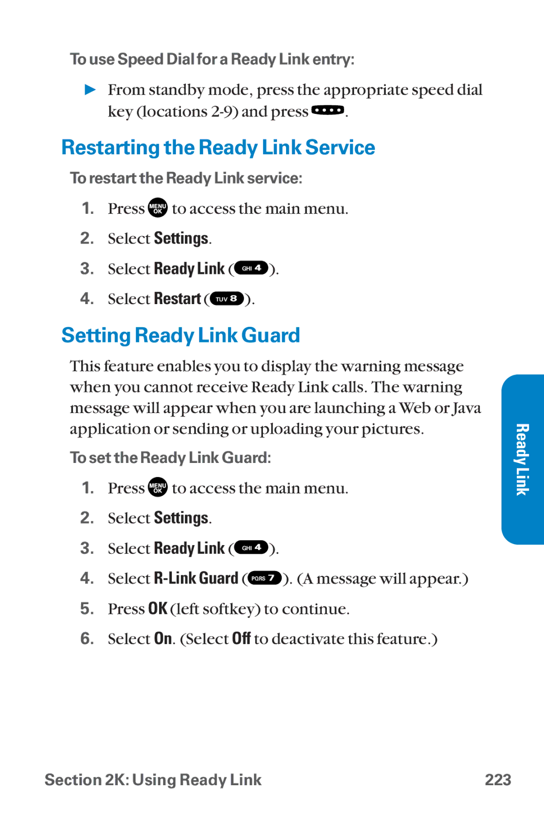 Sanyo SCP-8300 warranty Restarting the Ready Link Service, Setting Ready Link Guard 