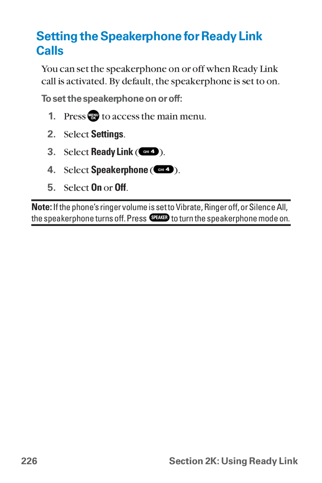 Sanyo SCP-8300 warranty Setting the Speakerphone for Ready Link Calls, Select Speakerphone GHI 