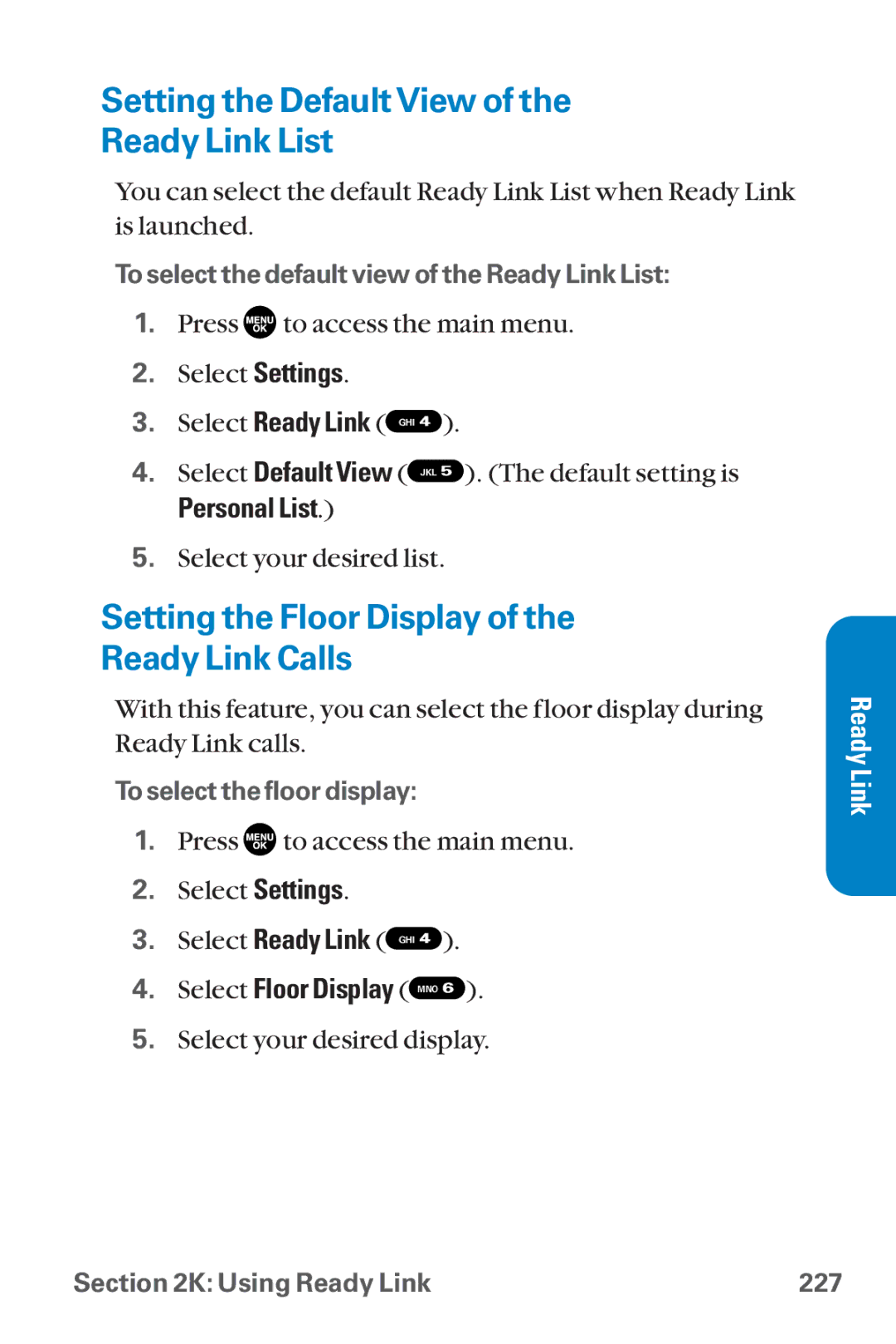 Sanyo SCP-8300 warranty Setting the DefaultView Ready Link List, Setting the Floor Display Ready Link Calls, Personal List 