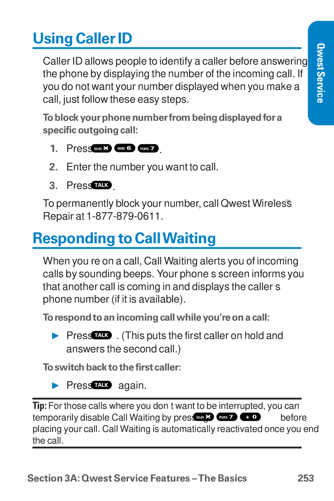 Sanyo SCP-8300 warranty Using Caller ID, Responding to CallWaiting 