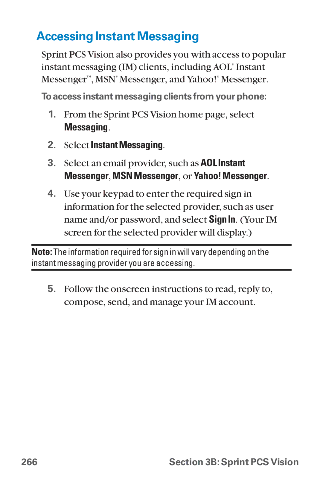 Sanyo SCP-8300 warranty Accessing Instant Messaging, Messaging Select Instant Messaging 